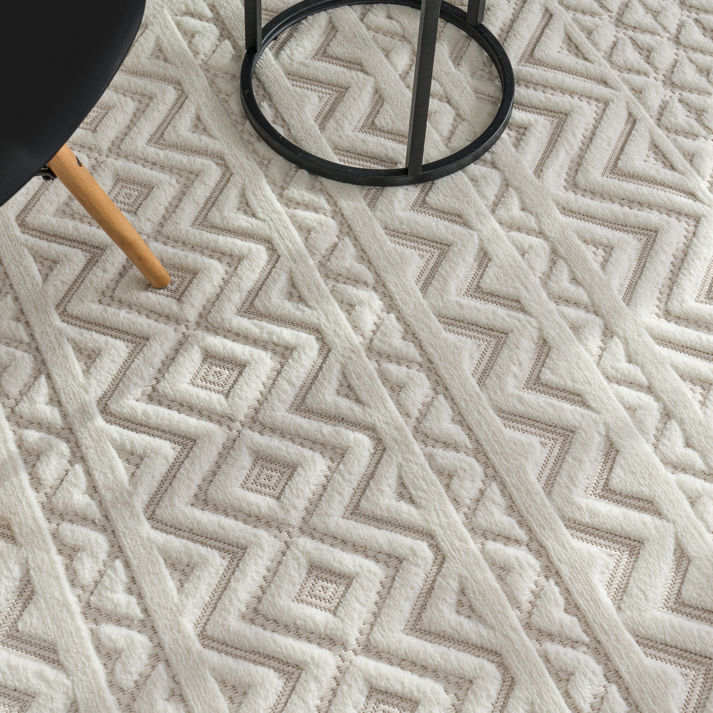 Outdoor Rug Livorno Boho High-Low Pattern In Cream