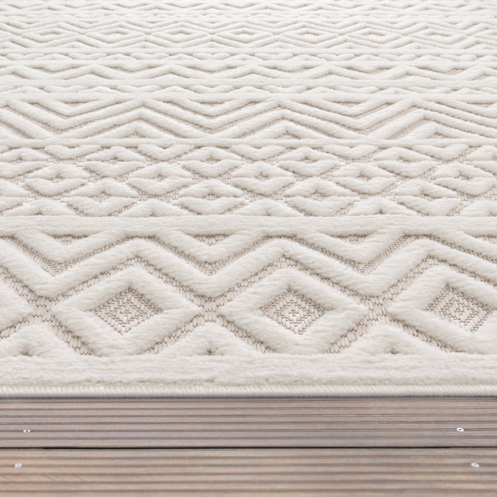 Outdoor Rug Livorno Boho High-Low Pattern In Cream