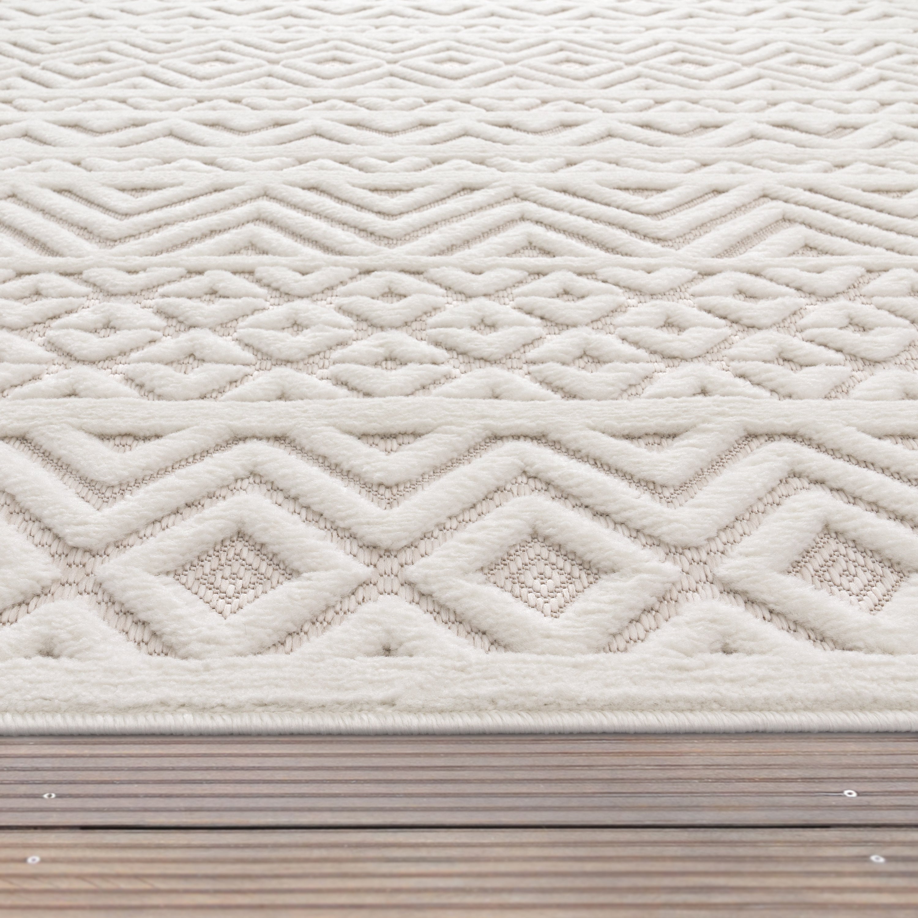 Outdoor Rug Livorno Boho High-Low Pattern In Cream