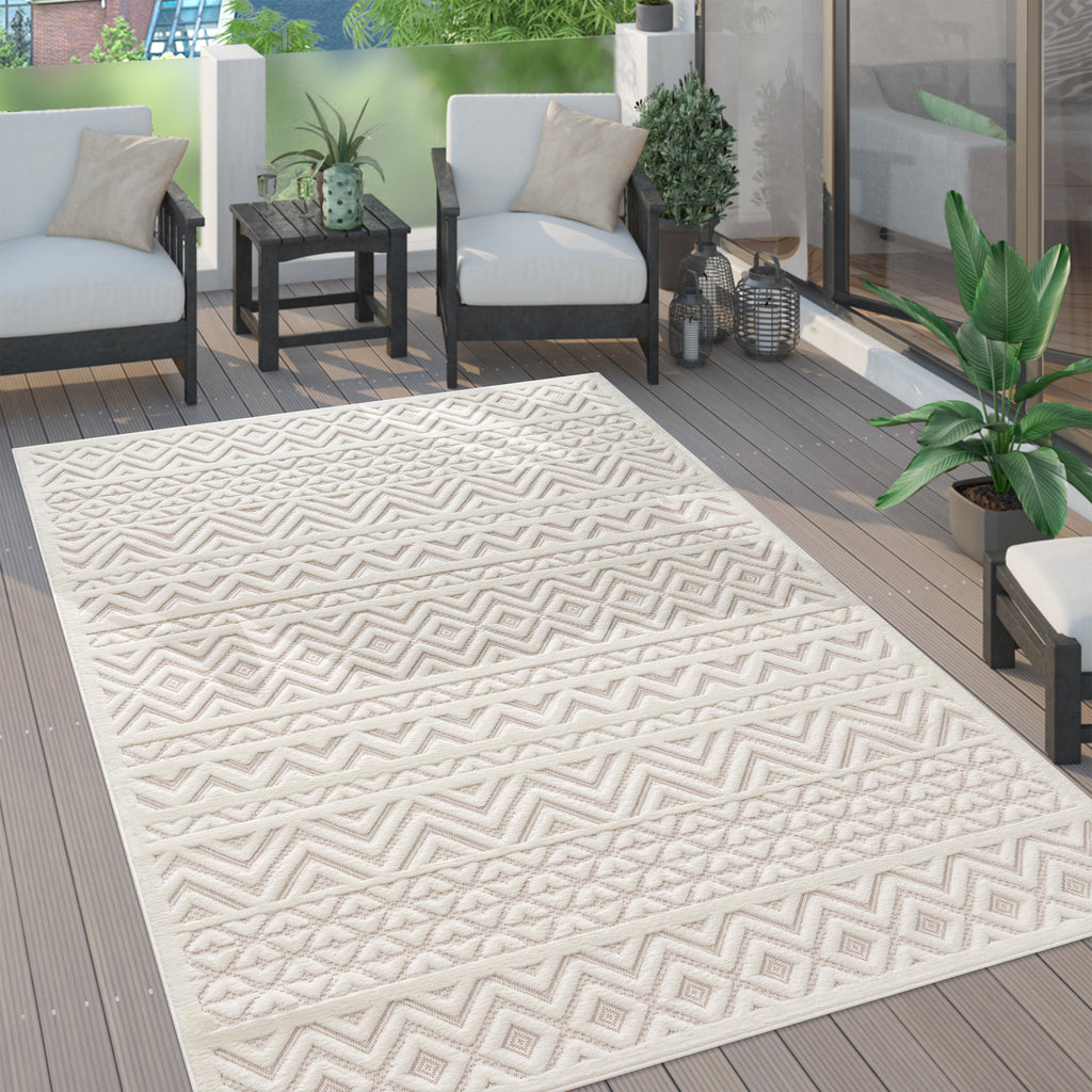 Outdoor Rug Livorno Boho High-Low Pattern In Cream