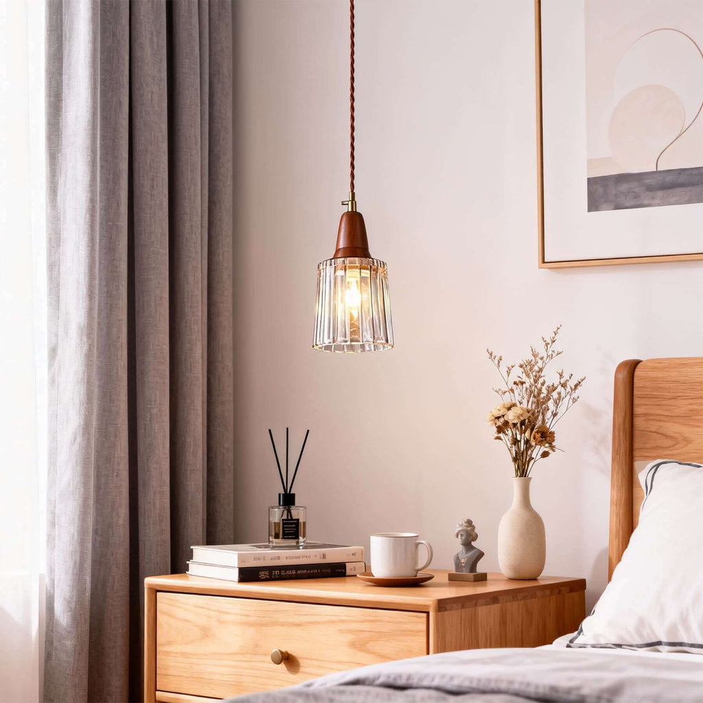 Parve Glass & Wood Pendant Light | Wabi-Sabi Small Hanging Lamp