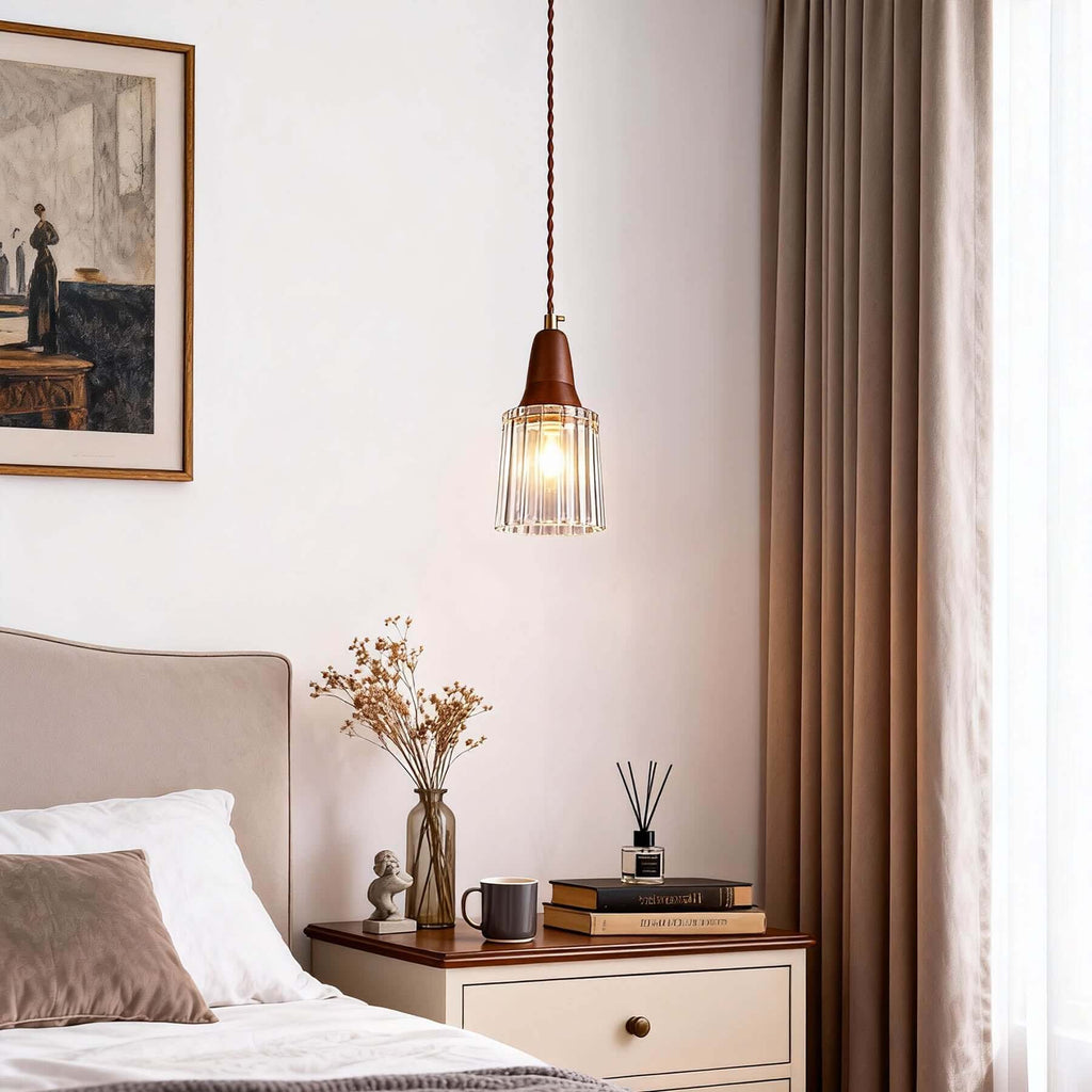Parve Glass & Wood Pendant Light | Wabi-Sabi Small Hanging Lamp