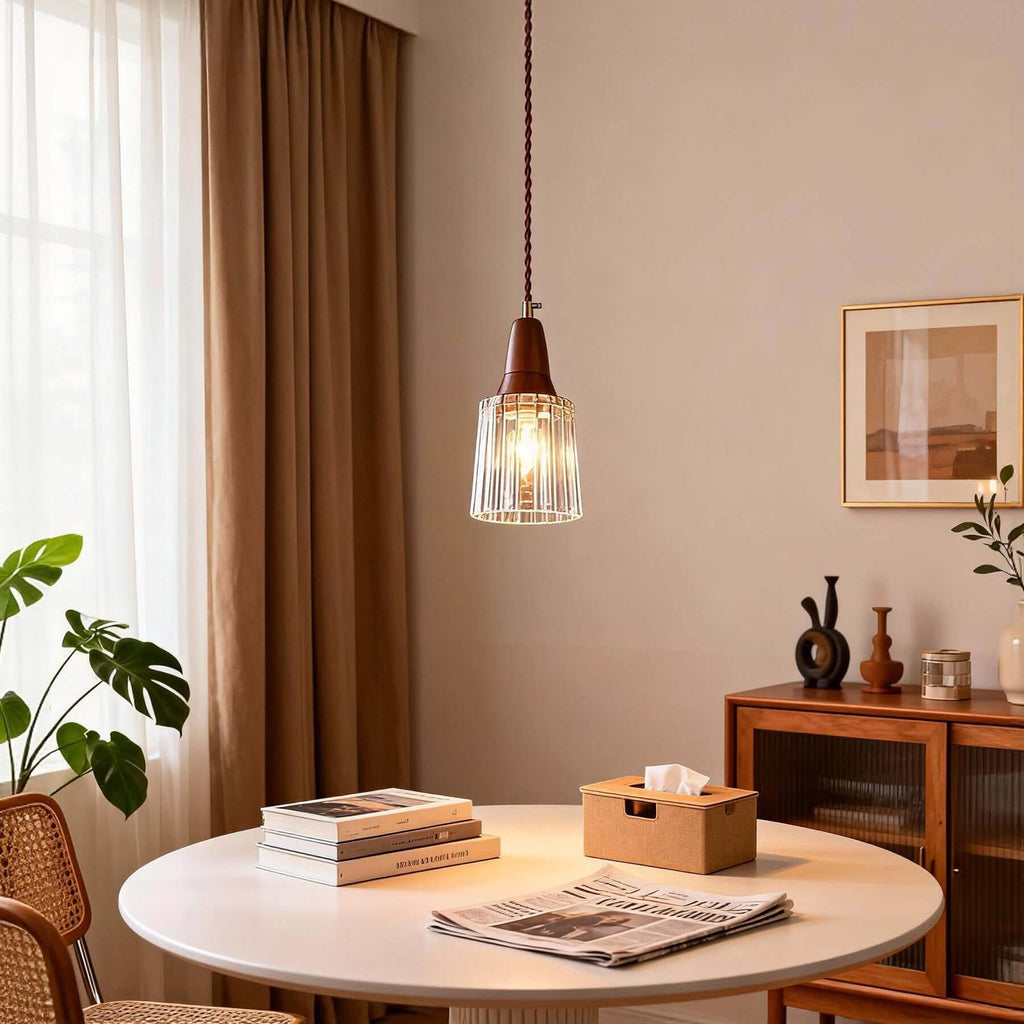 Parve Glass & Wood Pendant Light | Wabi-Sabi Small Hanging Lamp