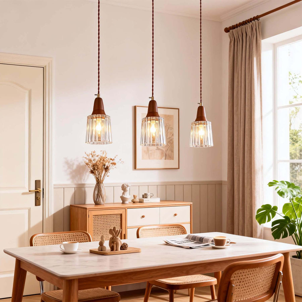 Parve Glass & Wood Pendant Light | Wabi-Sabi Small Hanging Lamp