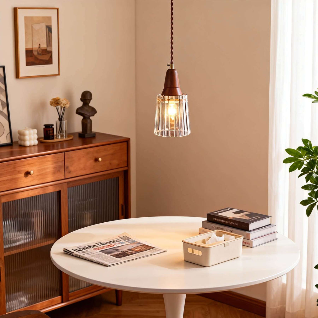Parve Glass & Wood Pendant Light | Wabi-Sabi Small Hanging Lamp