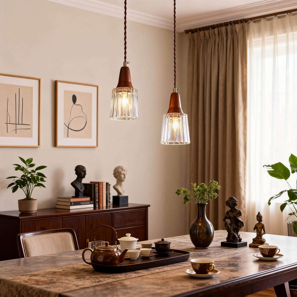 Parve Glass & Wood Pendant Light | Wabi-Sabi Small Hanging Lamp