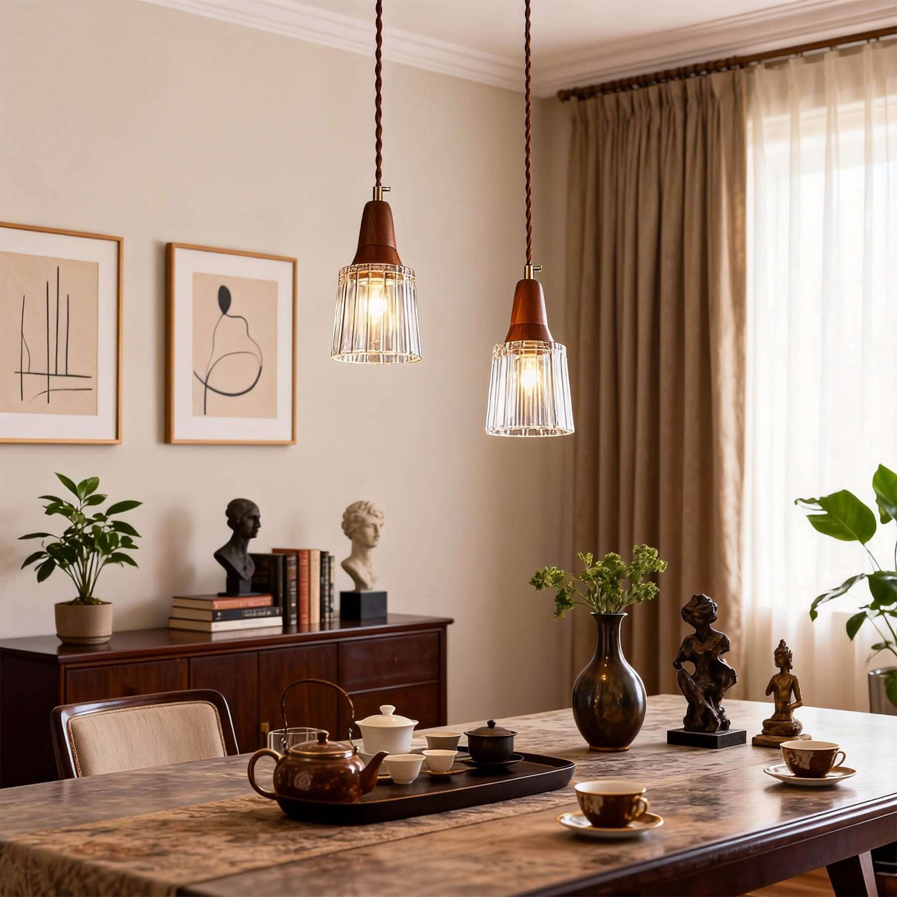 Parve Glass & Wood Pendant Light | Wabi-Sabi Small Hanging Lamp