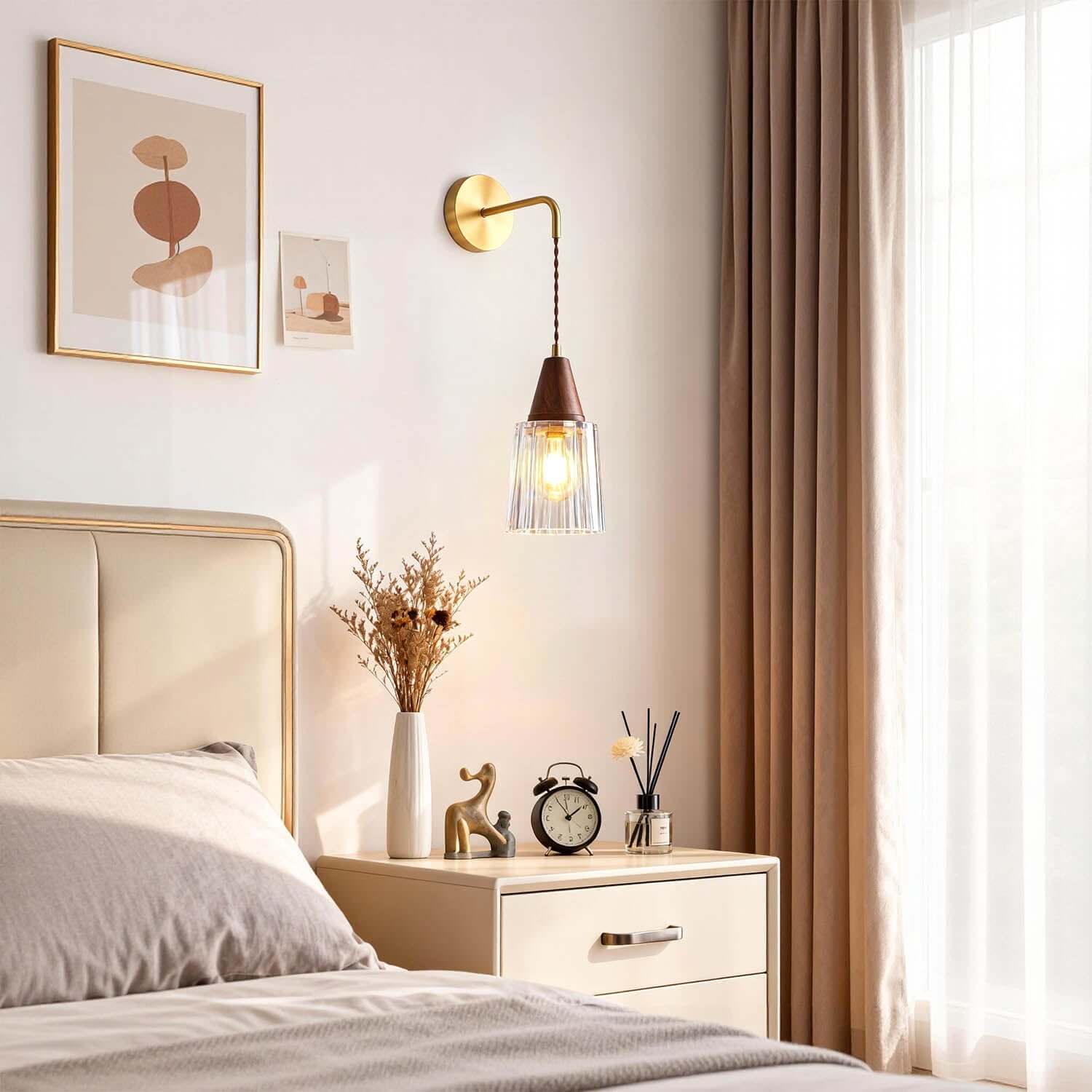 Parve Brass & Glass Wall Light | Wabi-Sabi Bedside Corner Sconce