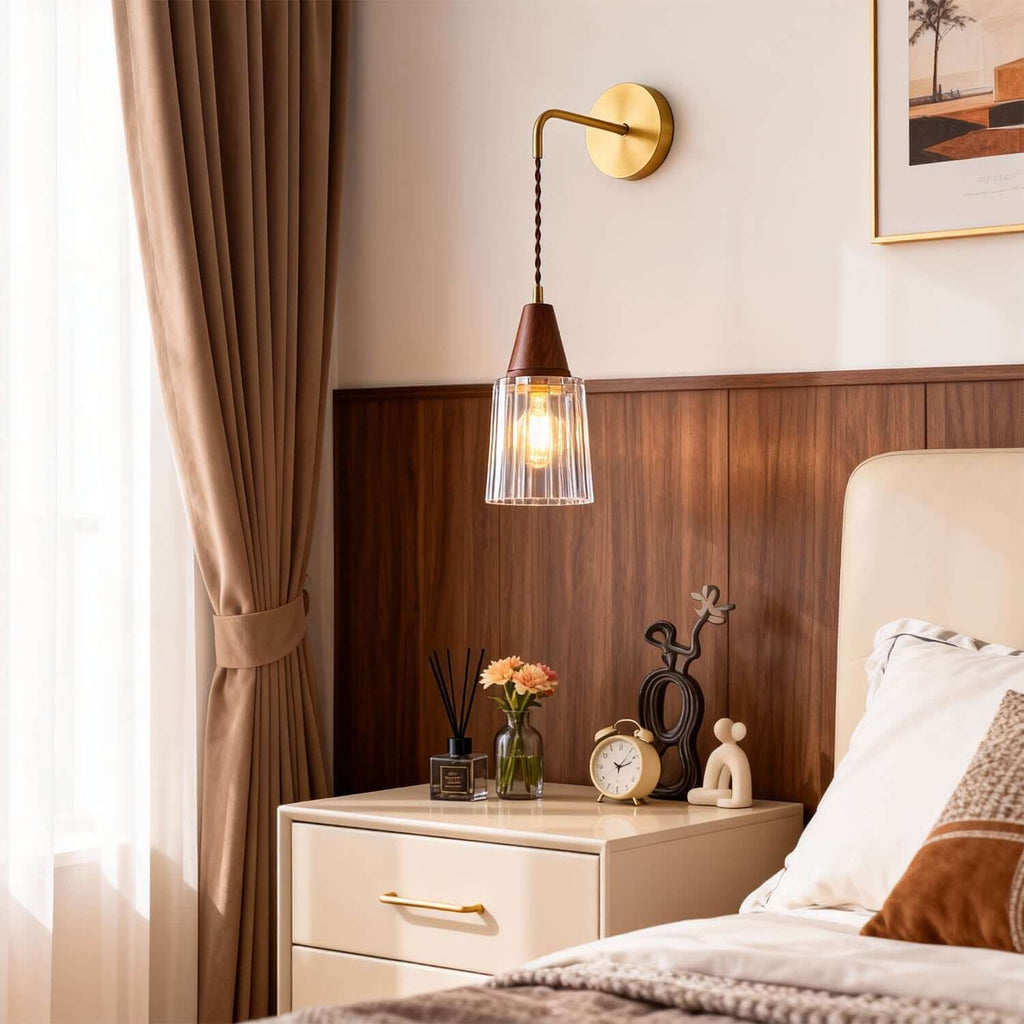 Parve Brass & Glass Wall Light | Wabi-Sabi Bedside Corner Sconce