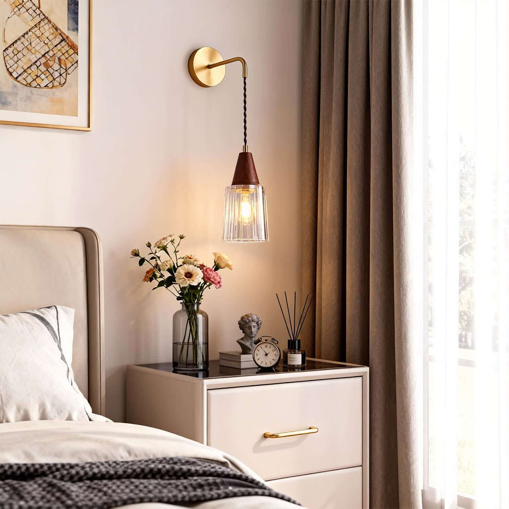 Parve Brass & Glass Wall Light | Wabi-Sabi Bedside Corner Sconce
