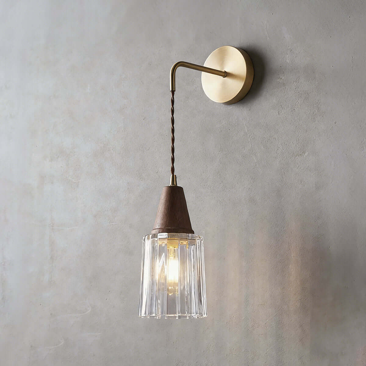 Parve Brass & Glass Wall Light | Wabi-Sabi Bedside Corner Sconce