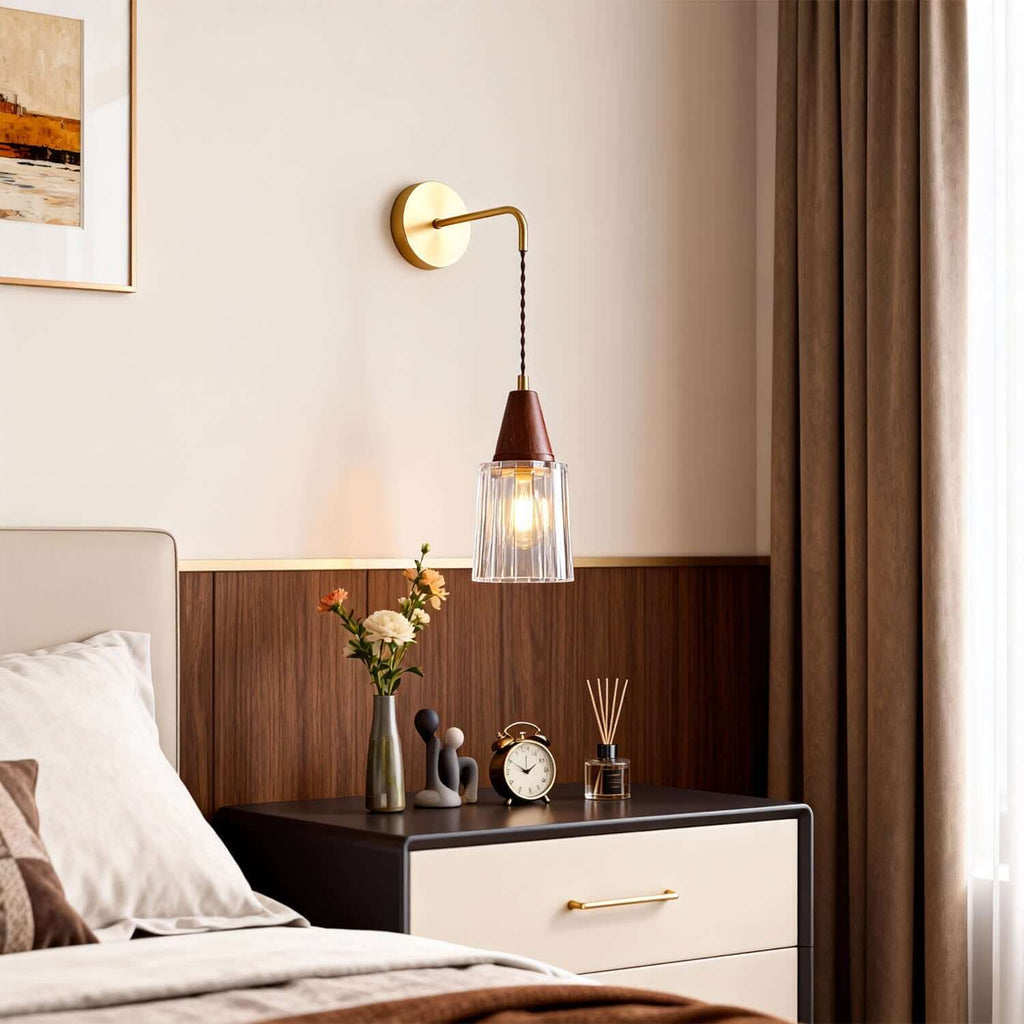 Parve Brass & Glass Wall Light | Wabi-Sabi Bedside Corner Sconce