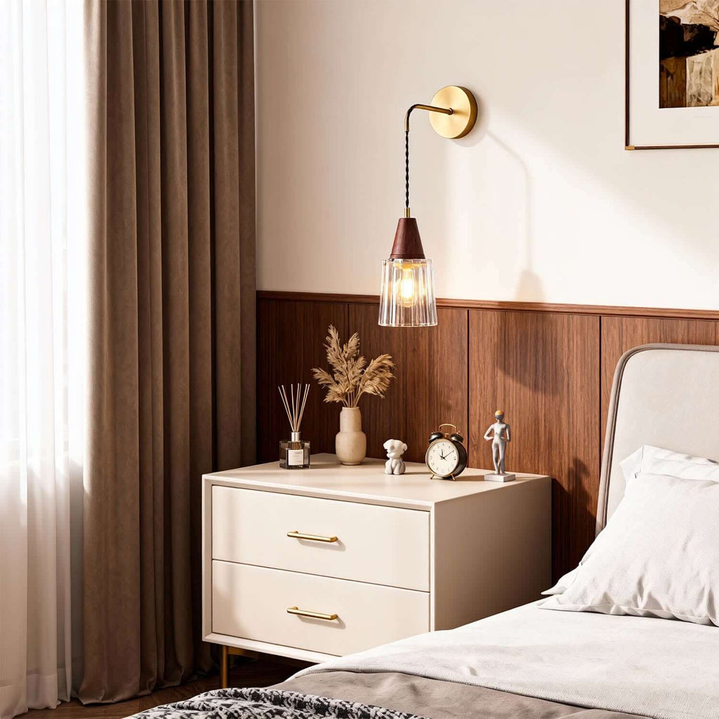 Parve Brass & Glass Wall Light | Wabi-Sabi Bedside Corner Sconce