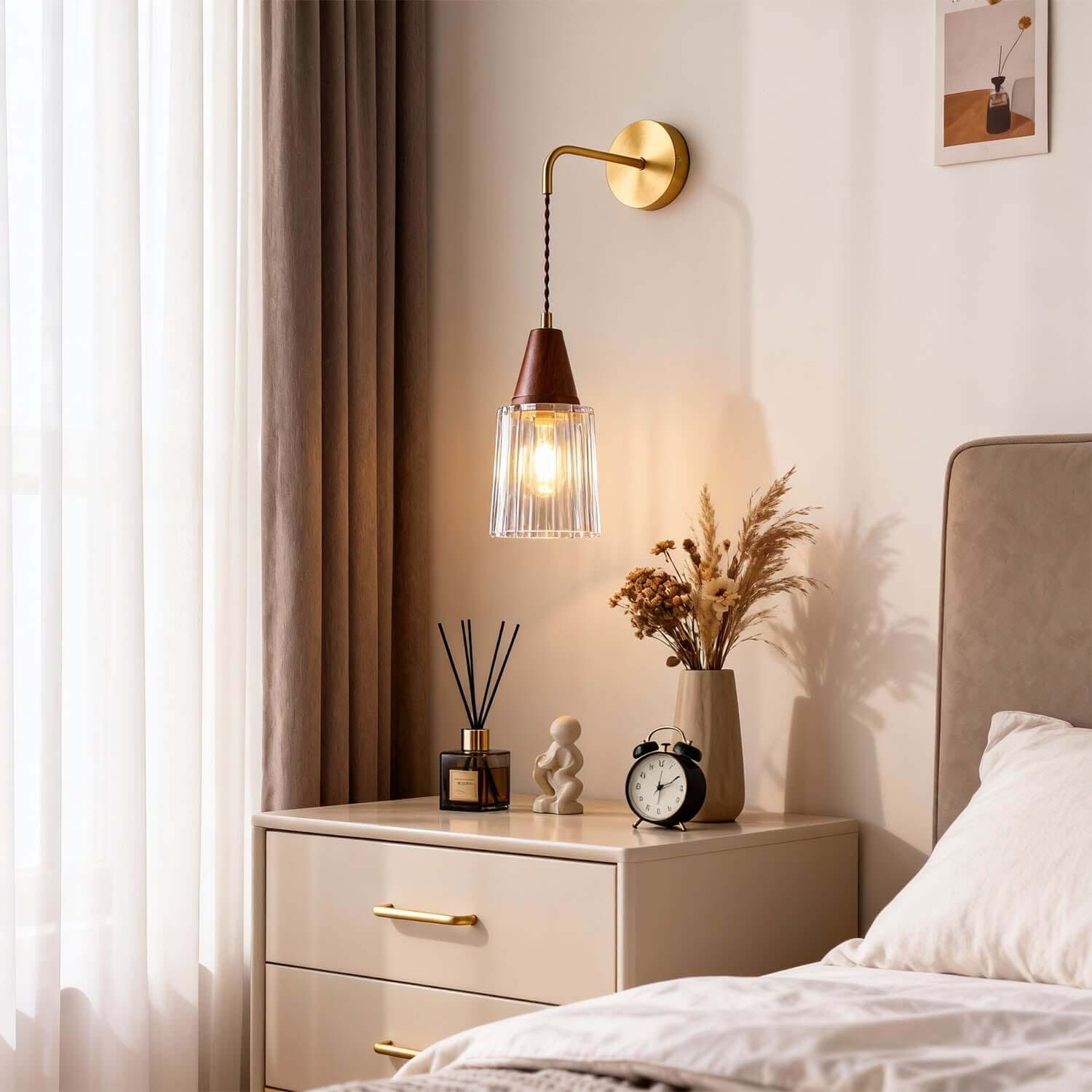 Parve Brass & Glass Wall Light | Wabi-Sabi Bedside Corner Sconce