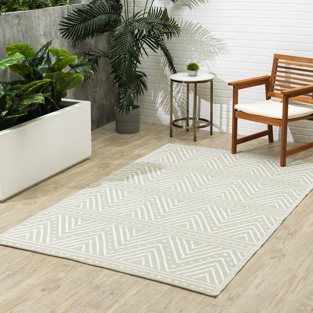 Patan Beige Outdoor Rug | Modern Chevron Pattern Design