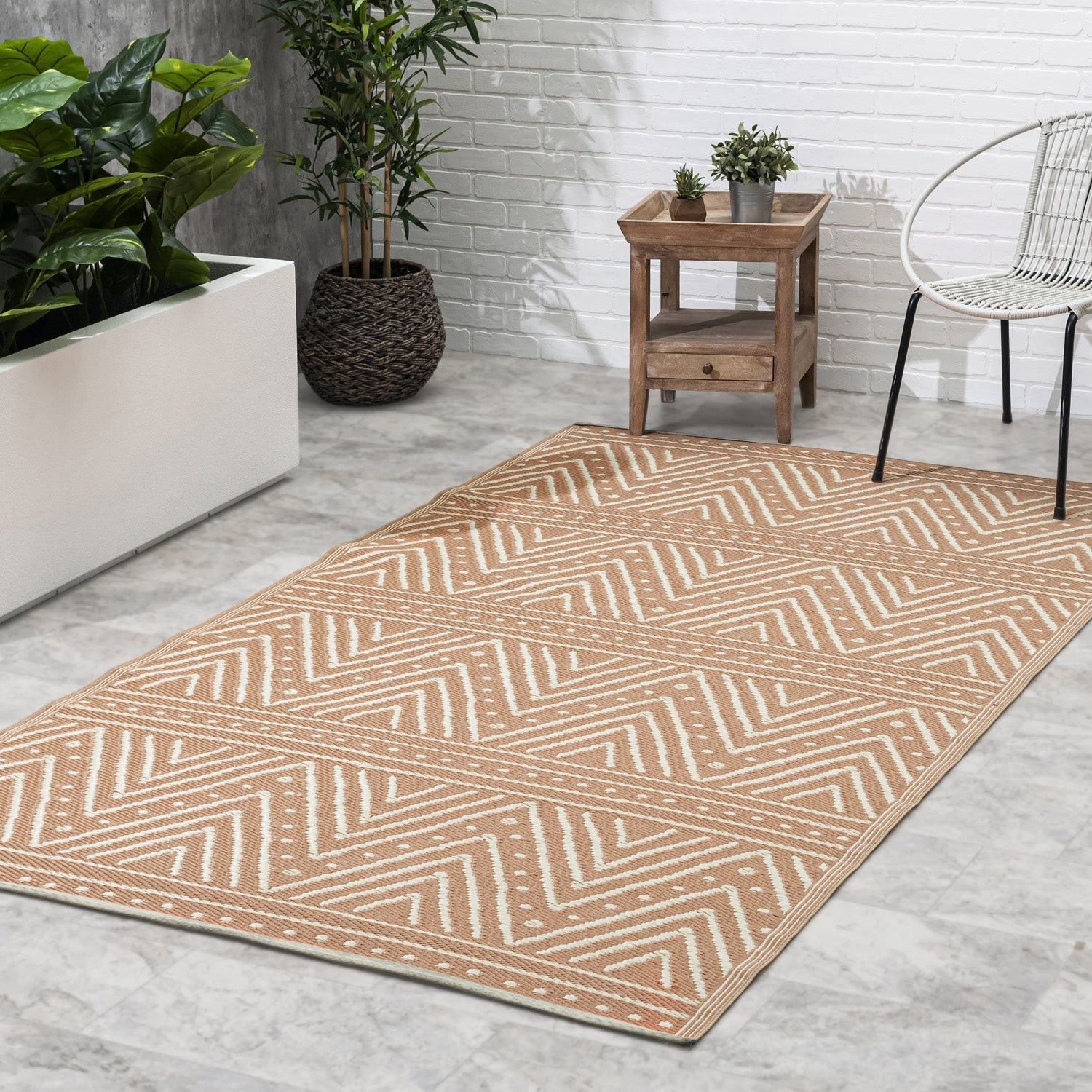 Patan Coral Outdoor Rug | Warm Chevron Pattern Design
