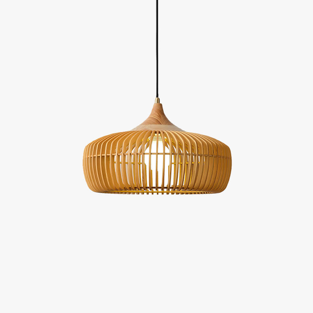 Pirevo Boho Wood Pendant Light | Wide Bowl Hanging Lamp