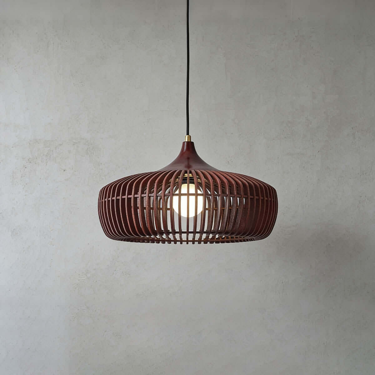 Pirevo Boho Wood Pendant Light | Wide Bowl Hanging Lamp