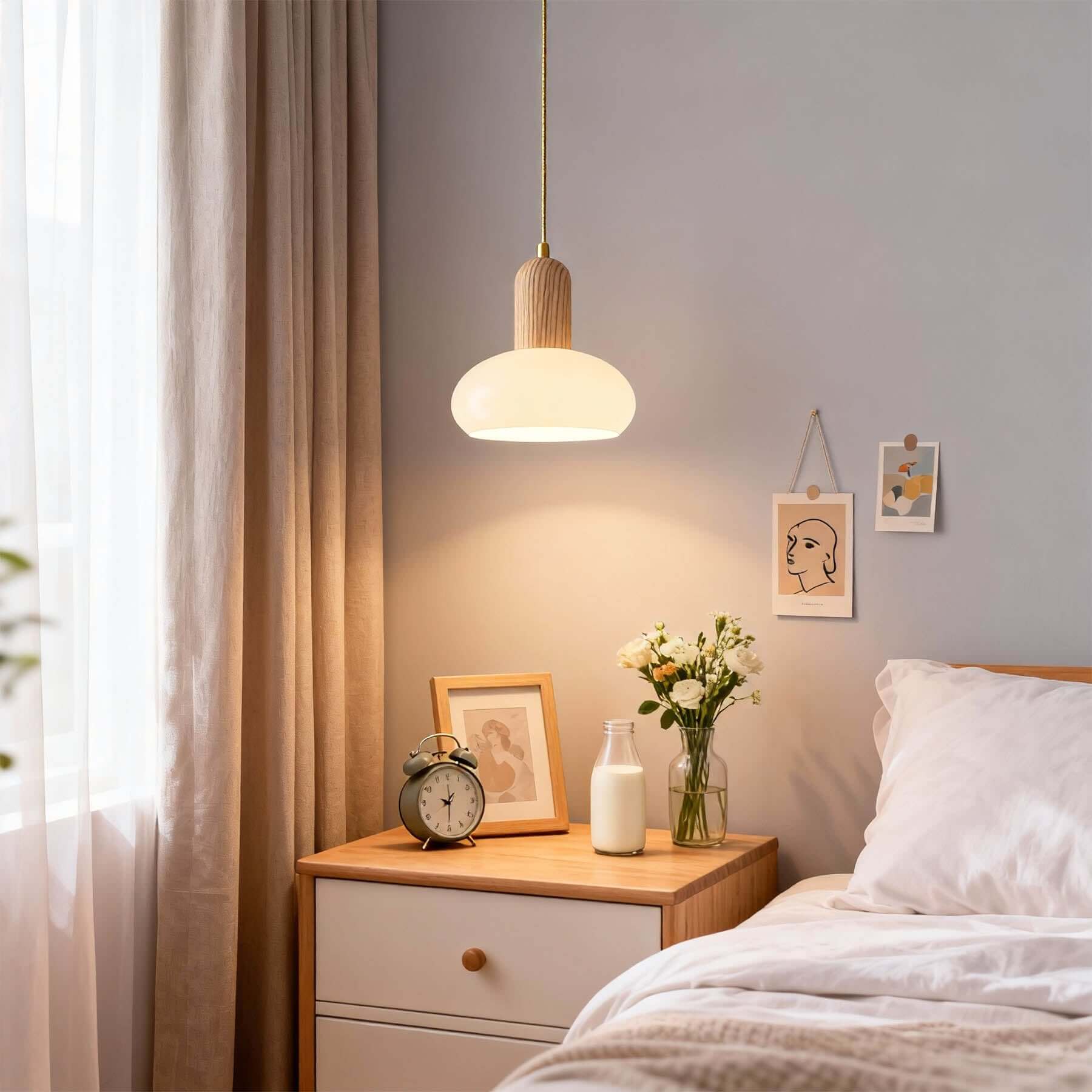 Qalivo Milk Glass Pendant Lamp | Wabi-Sabi Dome Hanging Light