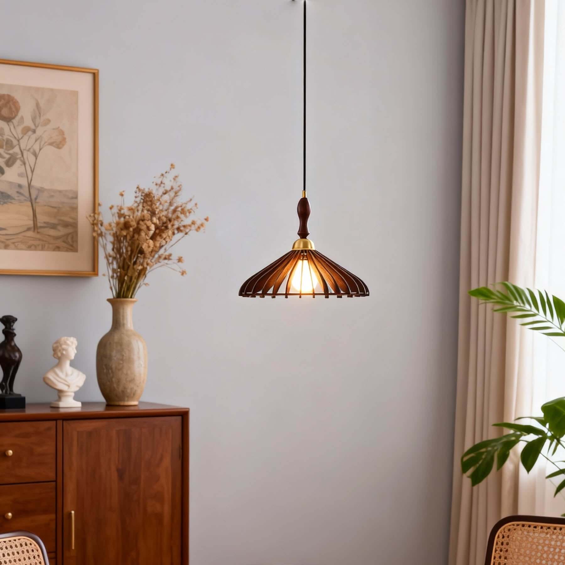 Qarelo Wood Pendant Light | Japanese Conical Island Lamp