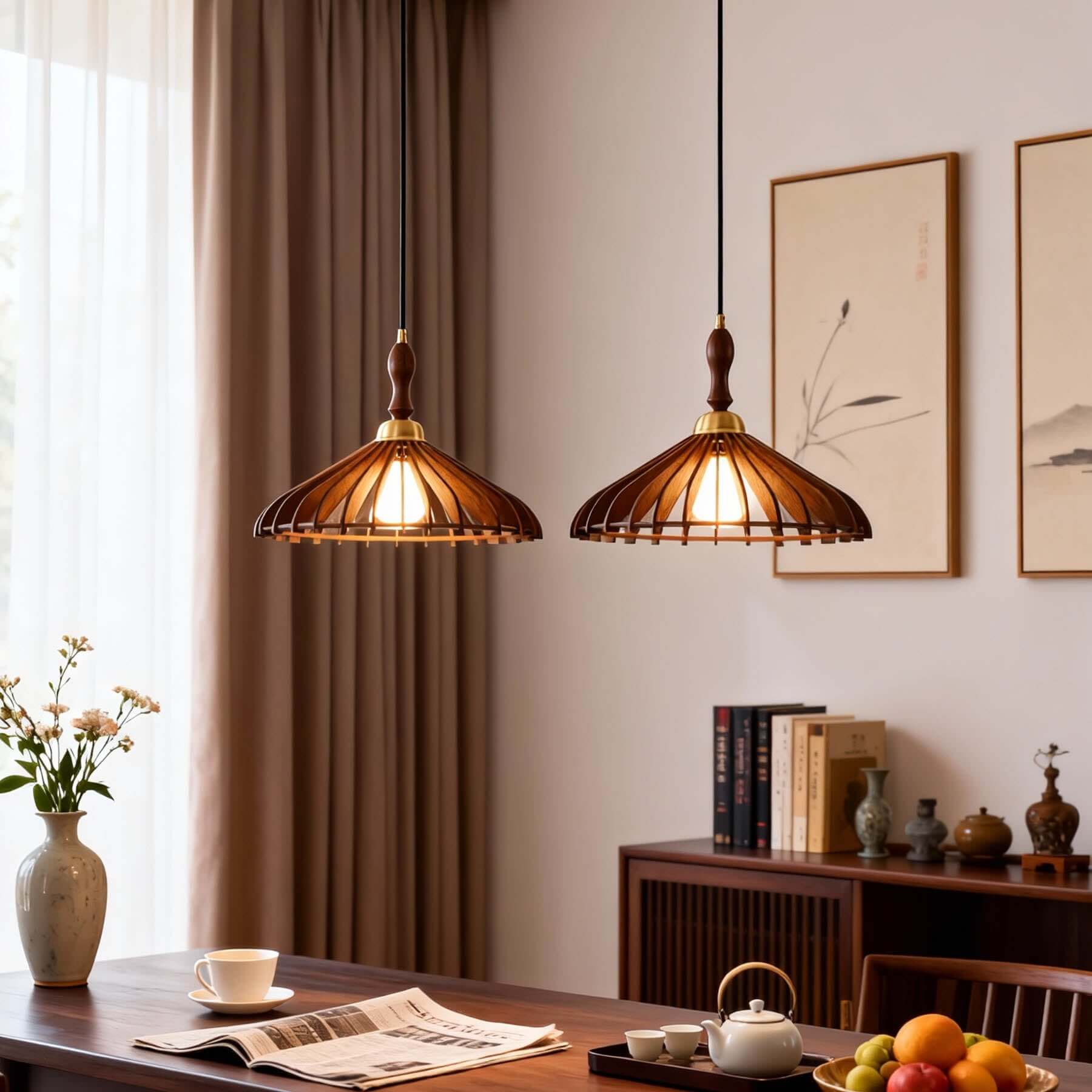 Qarelo Wood Pendant Light | Japanese Conical Island Lamp