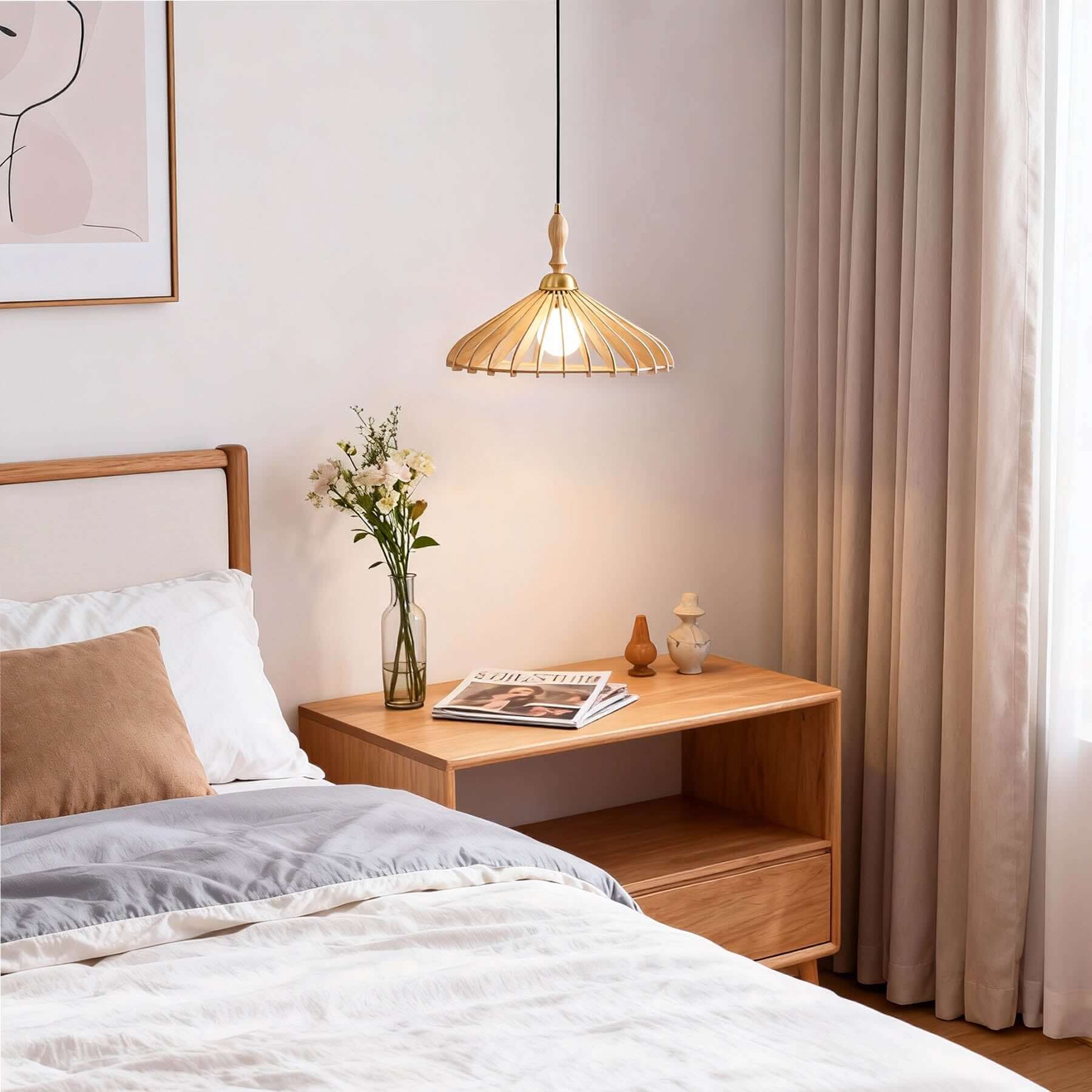 Qarelo Wood Pendant Light | Japanese Conical Island Lamp