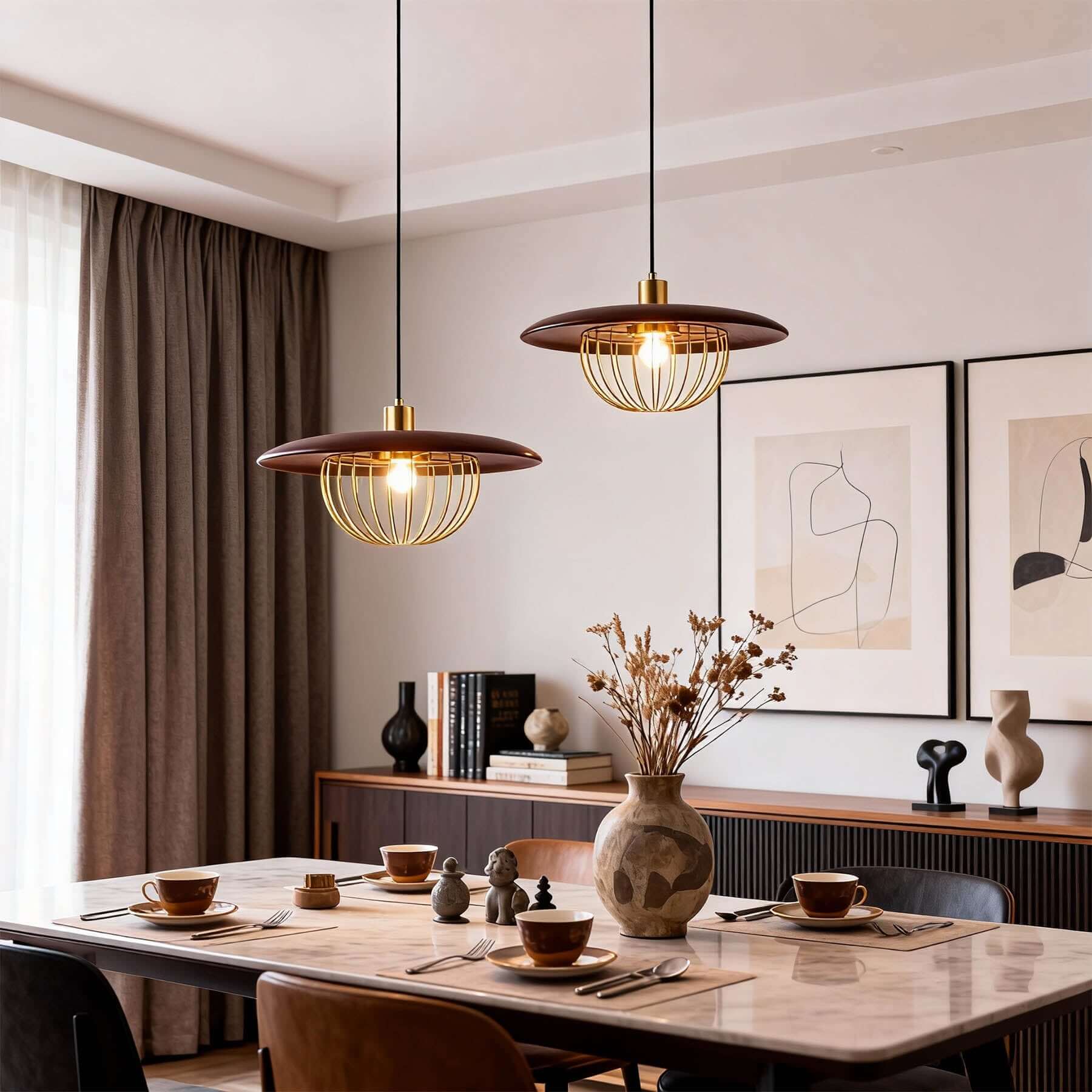 Qinero Large Wood Pendant Lamp | Japandi Statement Dining Light