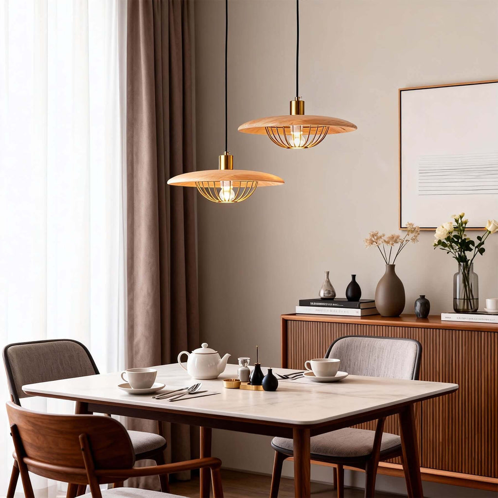 Qinero Large Wood Pendant Lamp | Japandi Statement Dining Light