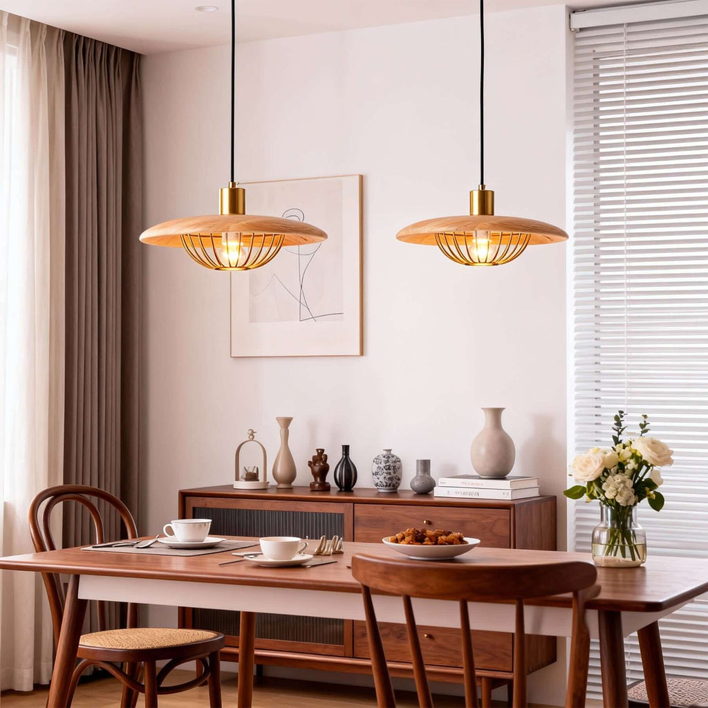 Qinero Large Wood Pendant Lamp | Japandi Statement Dining Light