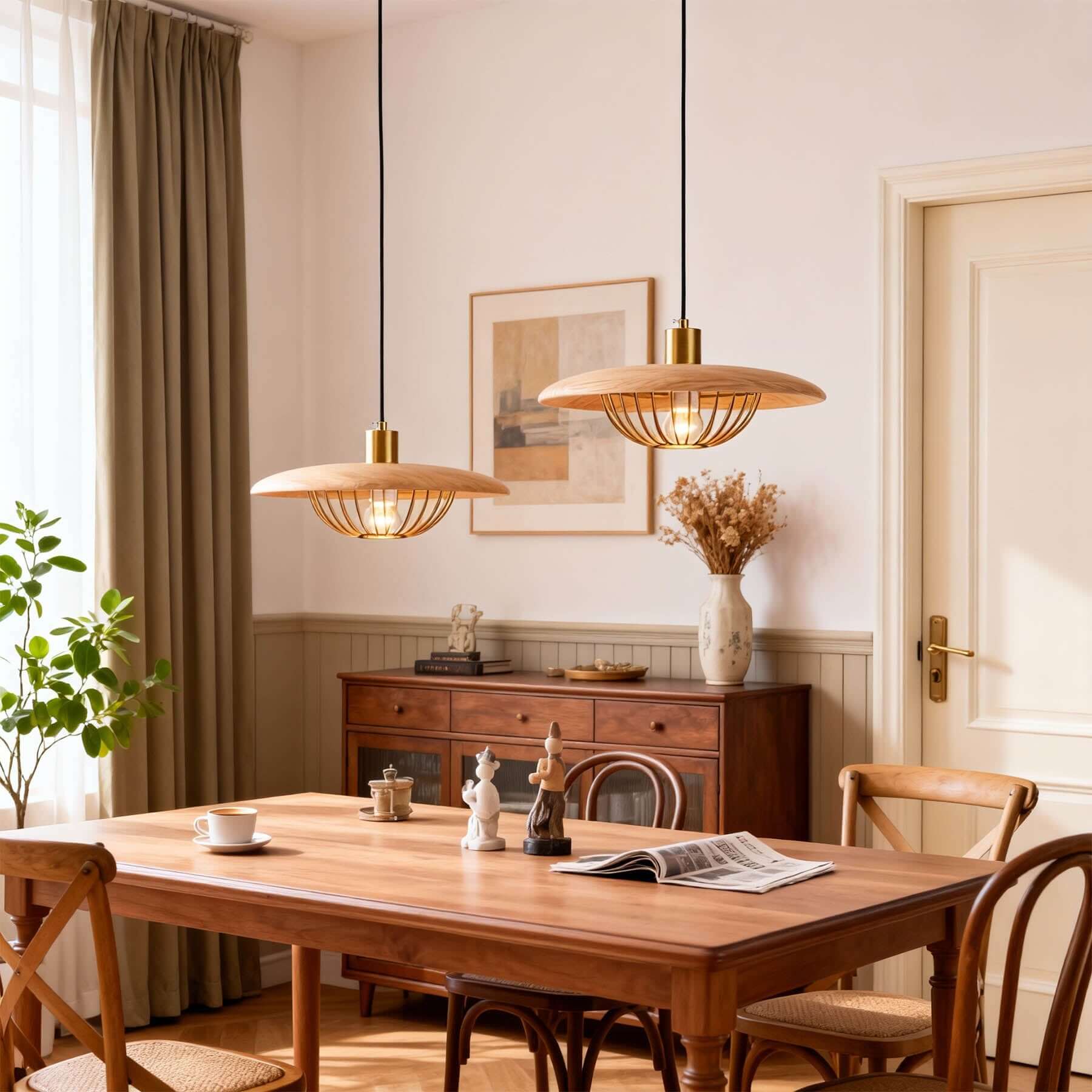 Qinero Large Wood Pendant Lamp | Japandi Statement Dining Light