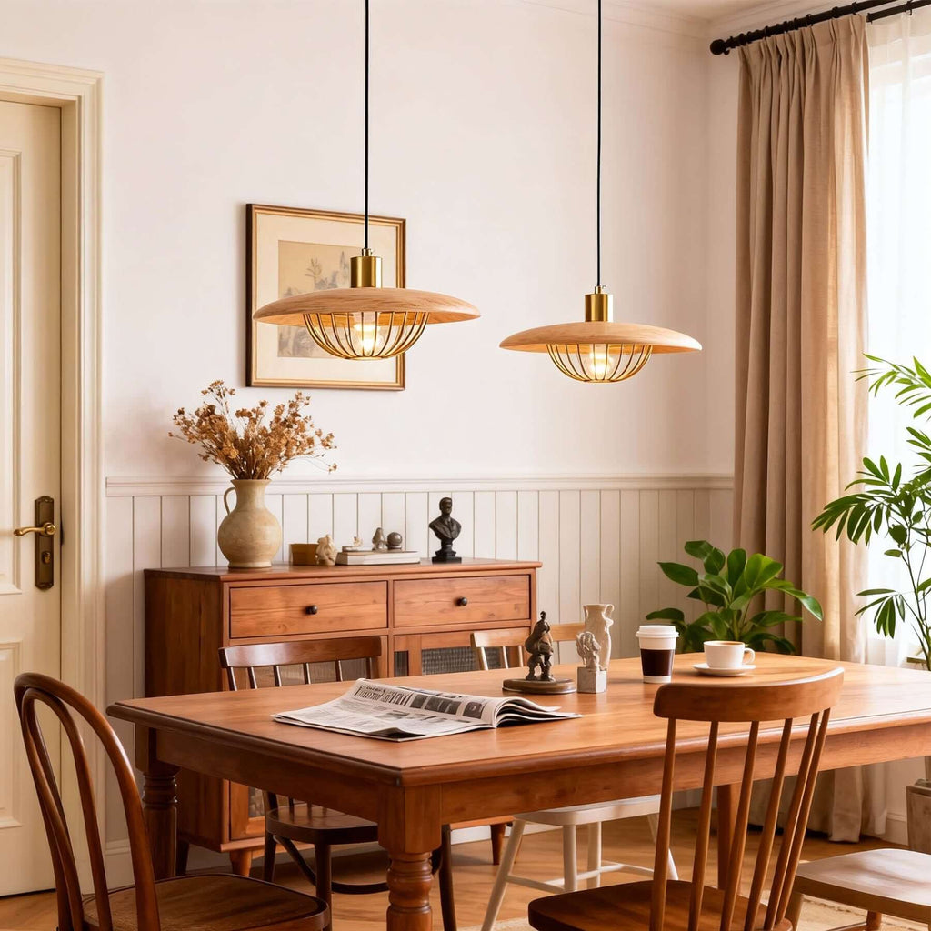 Qinero Large Wood Pendant Lamp | Japandi Statement Dining Light