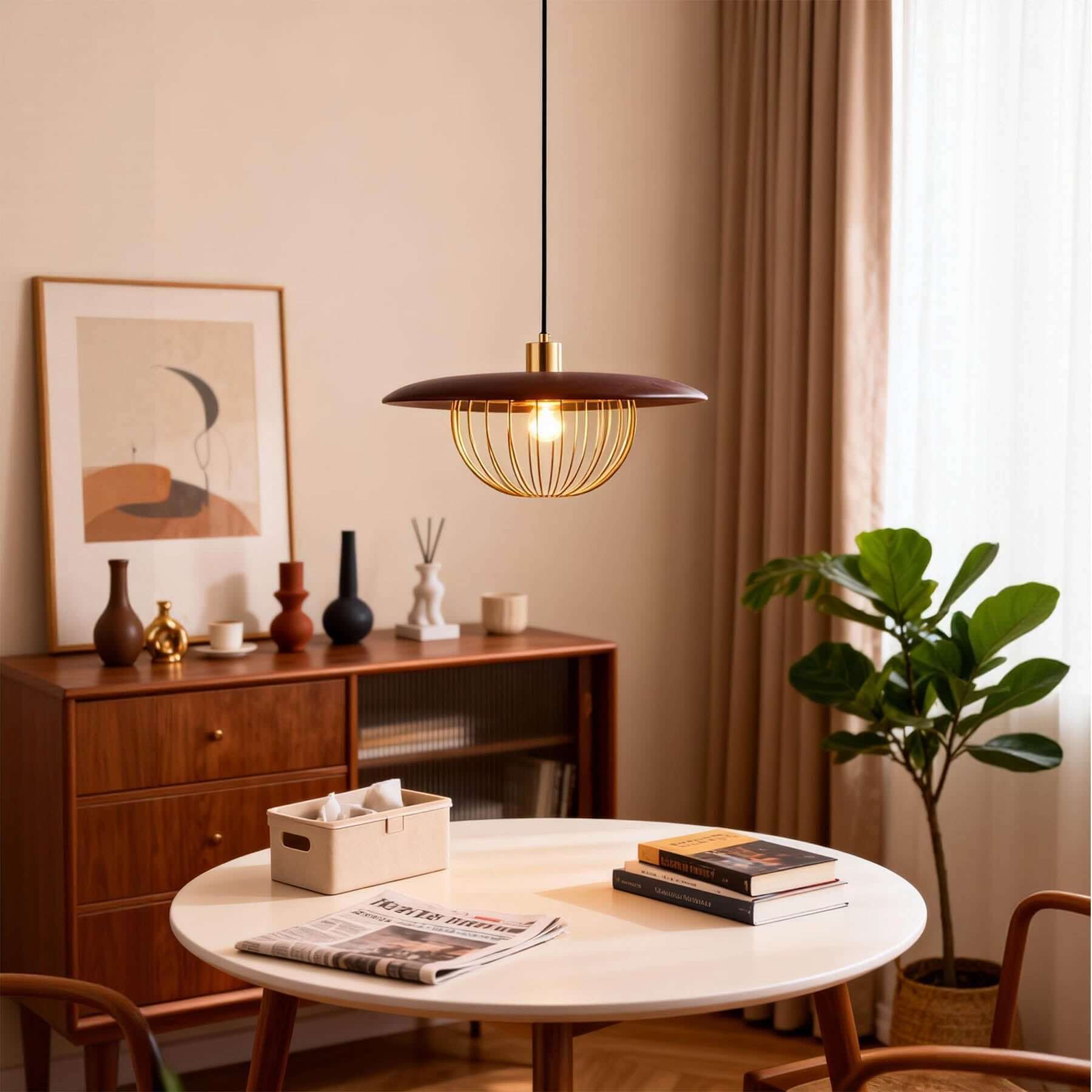 Qinero Large Wood Pendant Lamp | Japandi Statement Dining Light