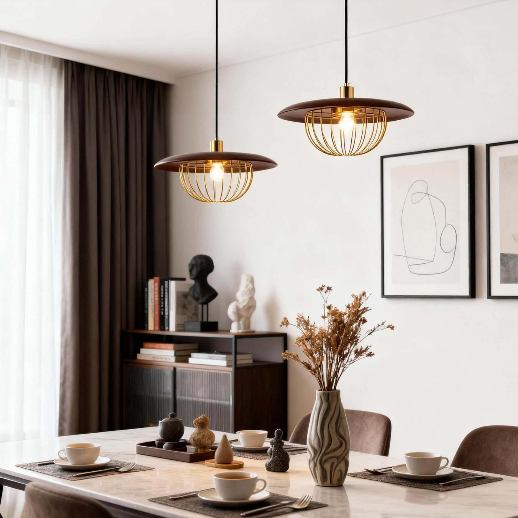 Qinero Large Wood Pendant Lamp | Japandi Statement Dining Light