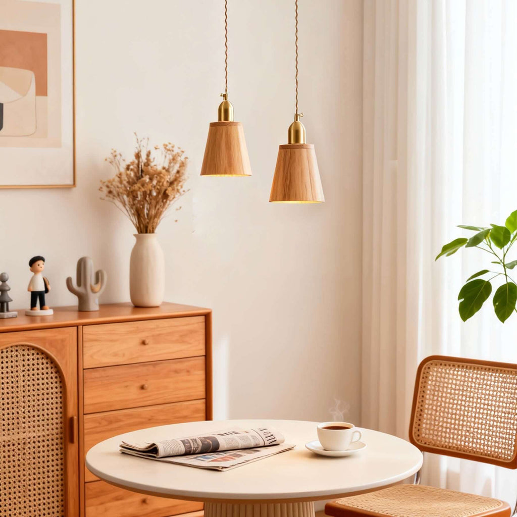 Qivora Wood Pendant Lamp | Scandinavian Conical Design