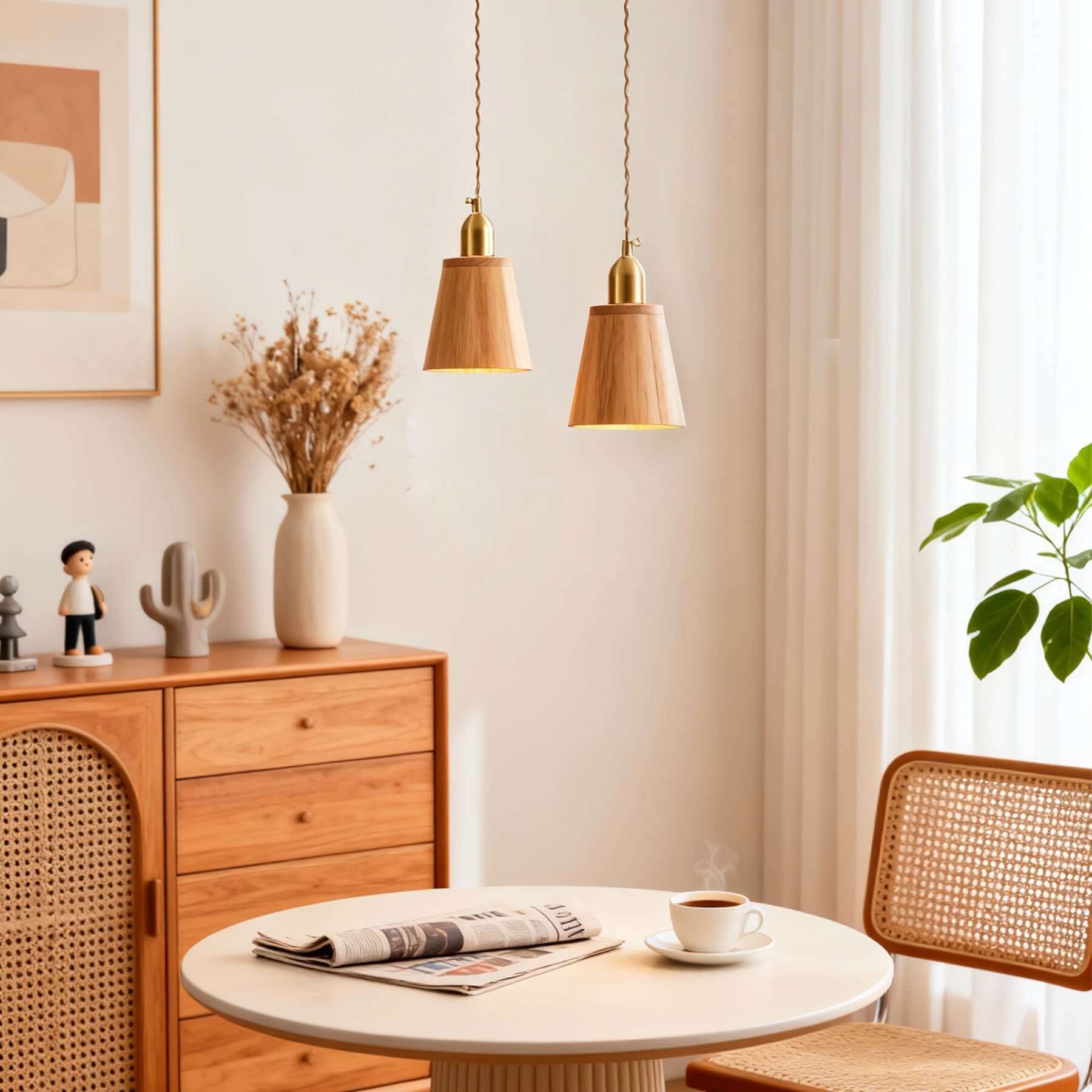 Qivora Wood Pendant Lamp | Scandinavian Conical Design