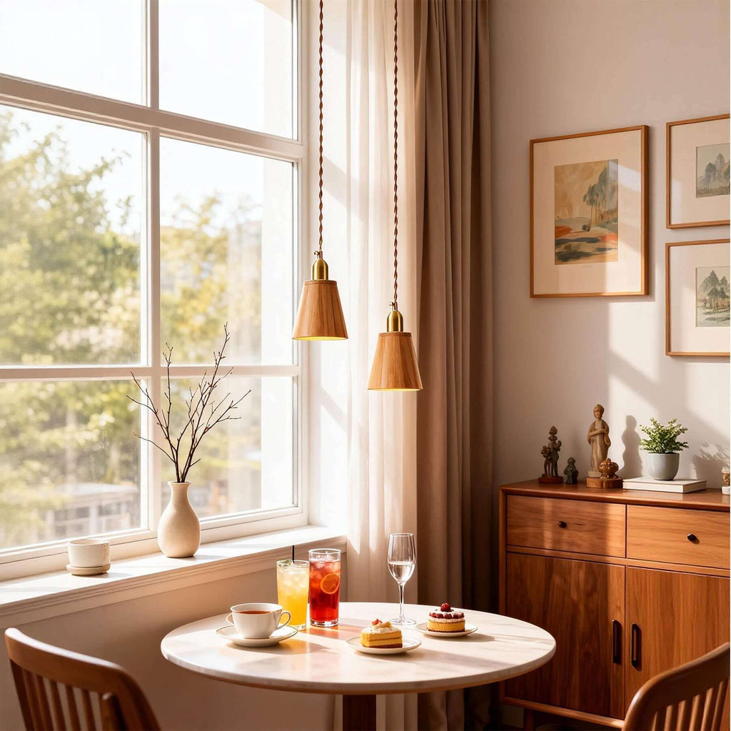 Qivora Wood Pendant Lamp | Scandinavian Conical Design