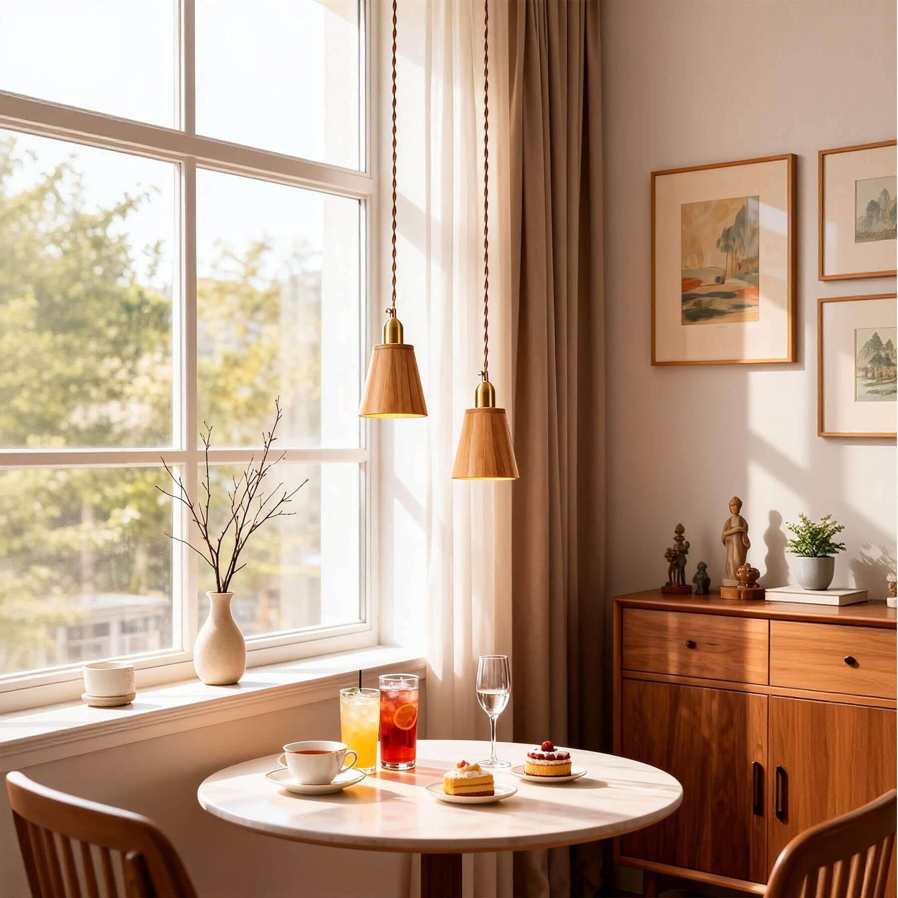 Qivora Wood Pendant Lamp | Scandinavian Conical Design