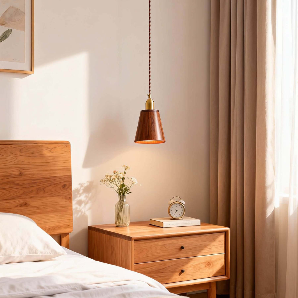 Qivora Wood Pendant Lamp | Scandinavian Conical Design