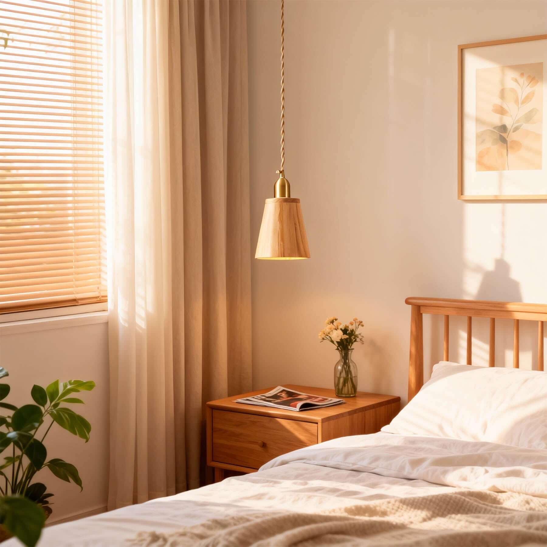 Qivora Wood Pendant Lamp | Scandinavian Conical Design
