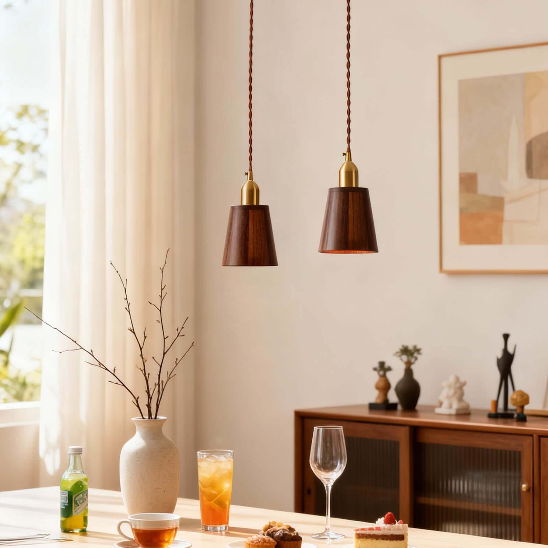 Qivora Wood Pendant Lamp | Scandinavian Conical Design