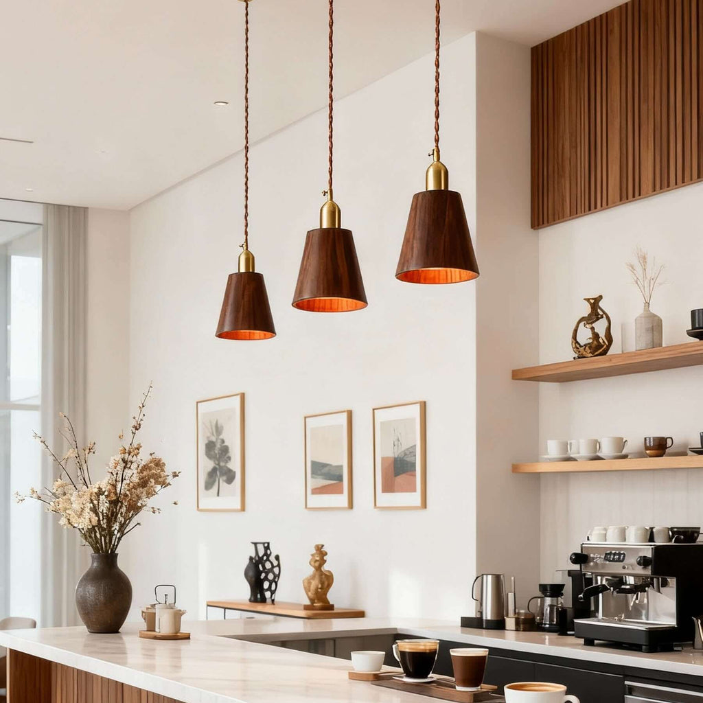 Qivora Wood Pendant Lamp | Scandinavian Conical Design