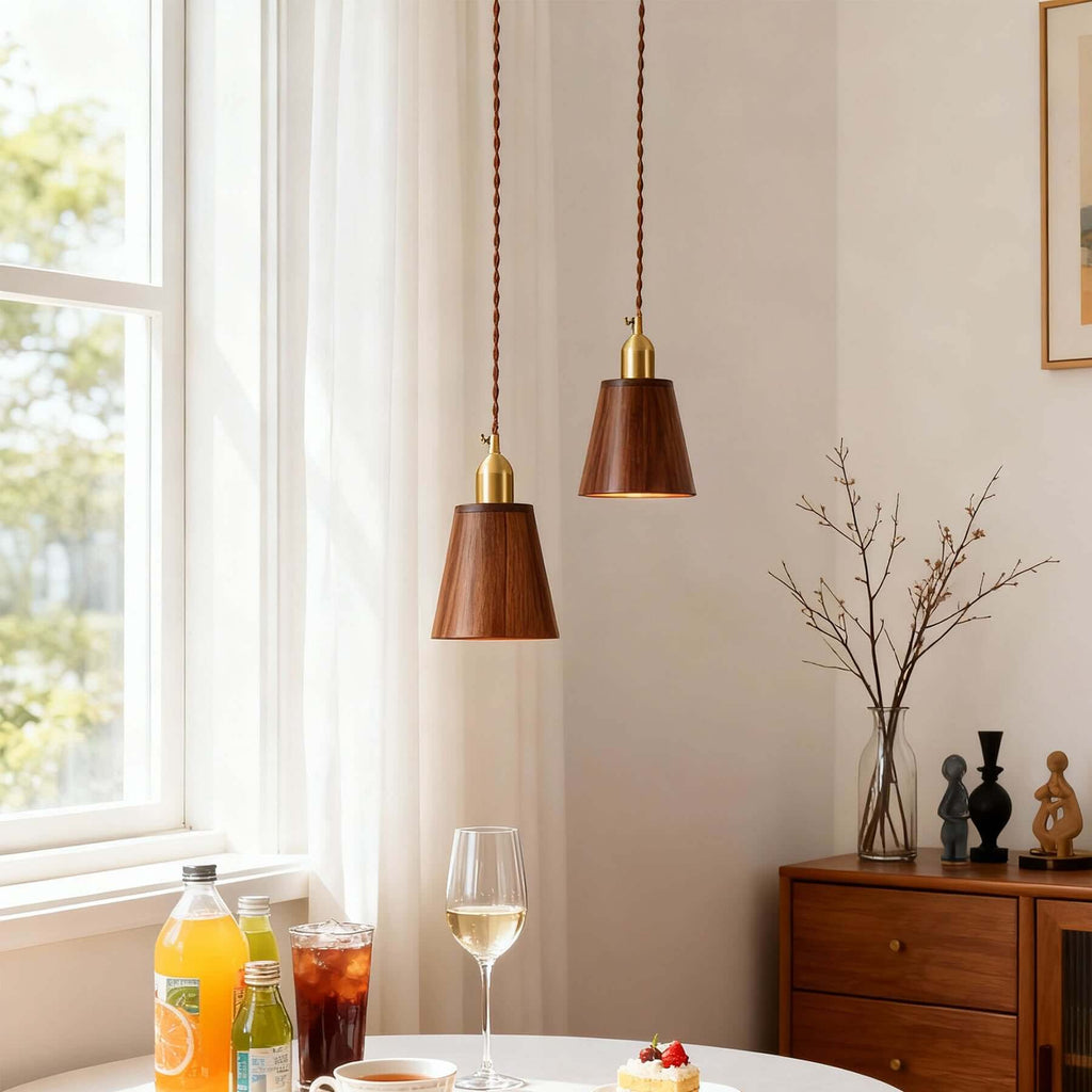 Qivora Wood Pendant Lamp | Scandinavian Conical Design