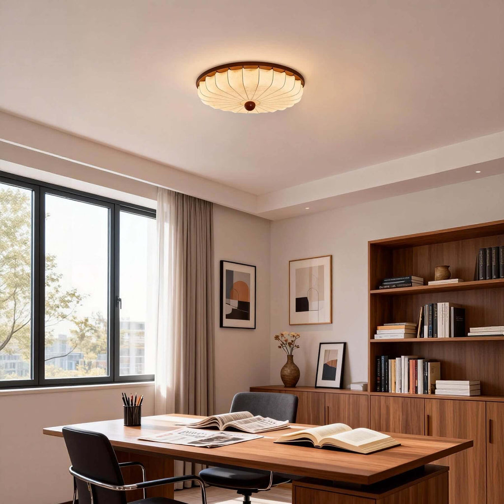 Ralemo Fabric & Wood Ceiling Light | Round Flush Mount 3-Size Lamp