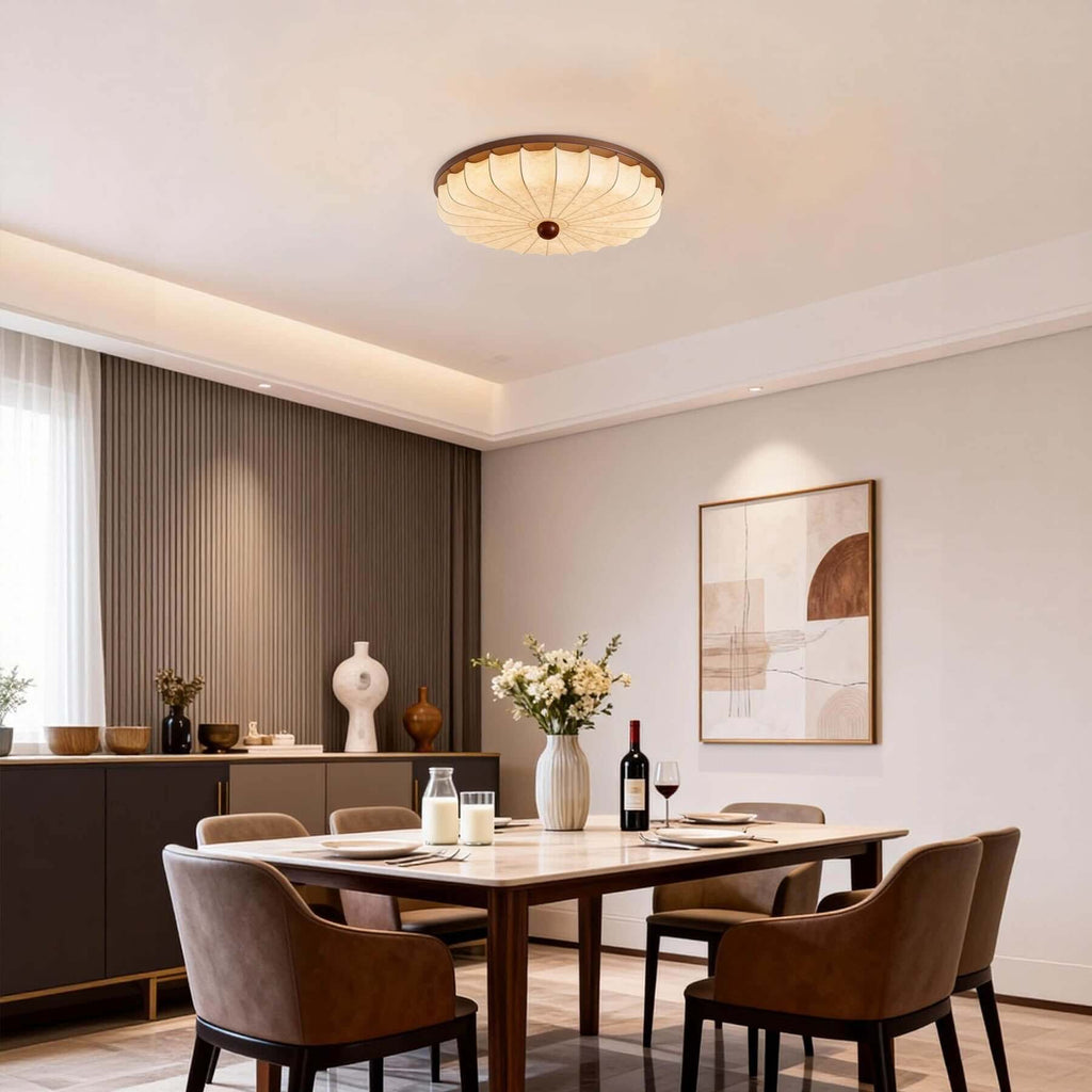 Ralemo Fabric & Wood Ceiling Light | Round Flush Mount 3-Size Lamp