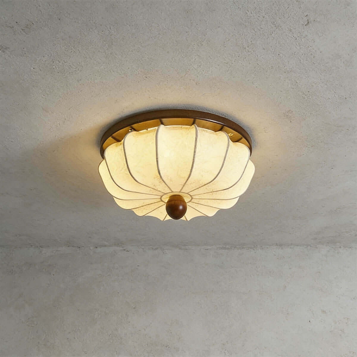 Ralemo Fabric & Wood Ceiling Light | Round Flush Mount 3-Size Lamp