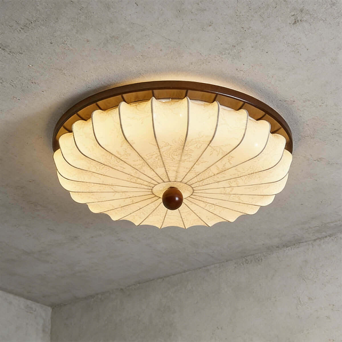 Ralemo Fabric & Wood Ceiling Light | Round Flush Mount 3-Size Lamp