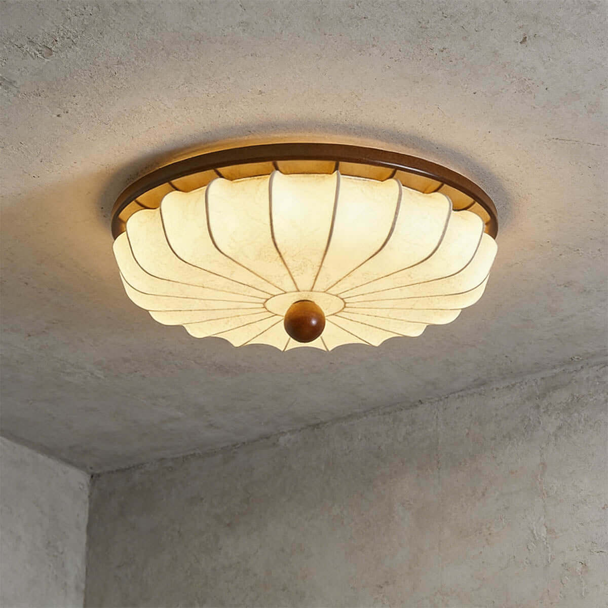 Ralemo Fabric & Wood Ceiling Light | Round Flush Mount 3-Size Lamp