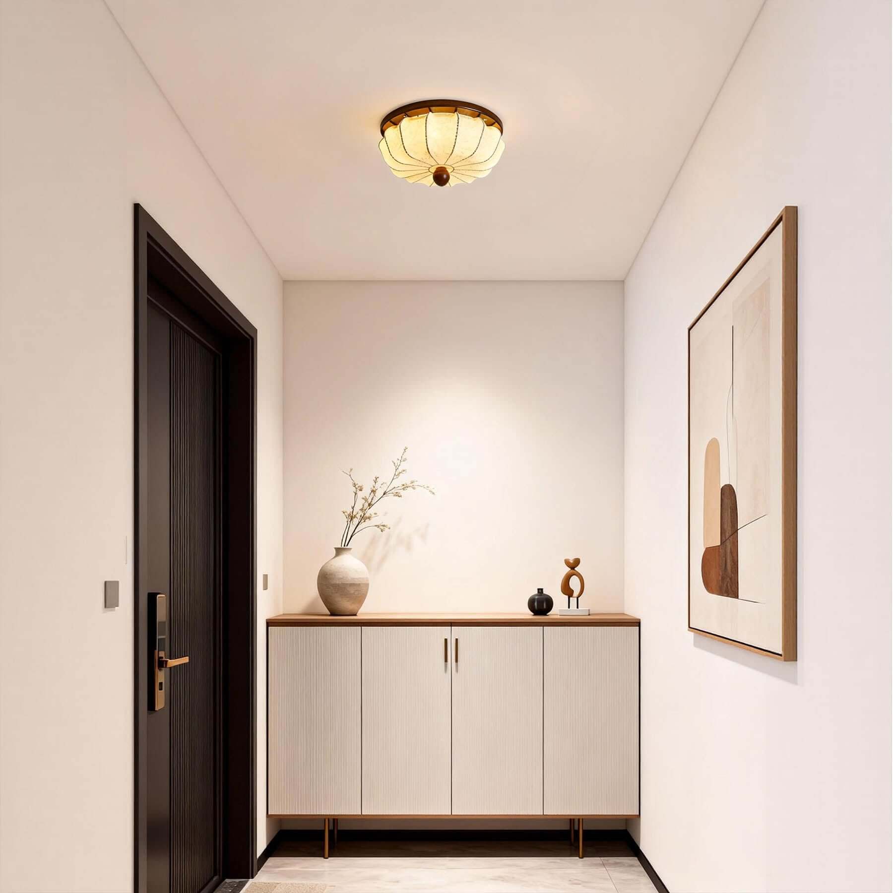 Ralemo Fabric & Wood Ceiling Light | Round Flush Mount 3-Size Lamp