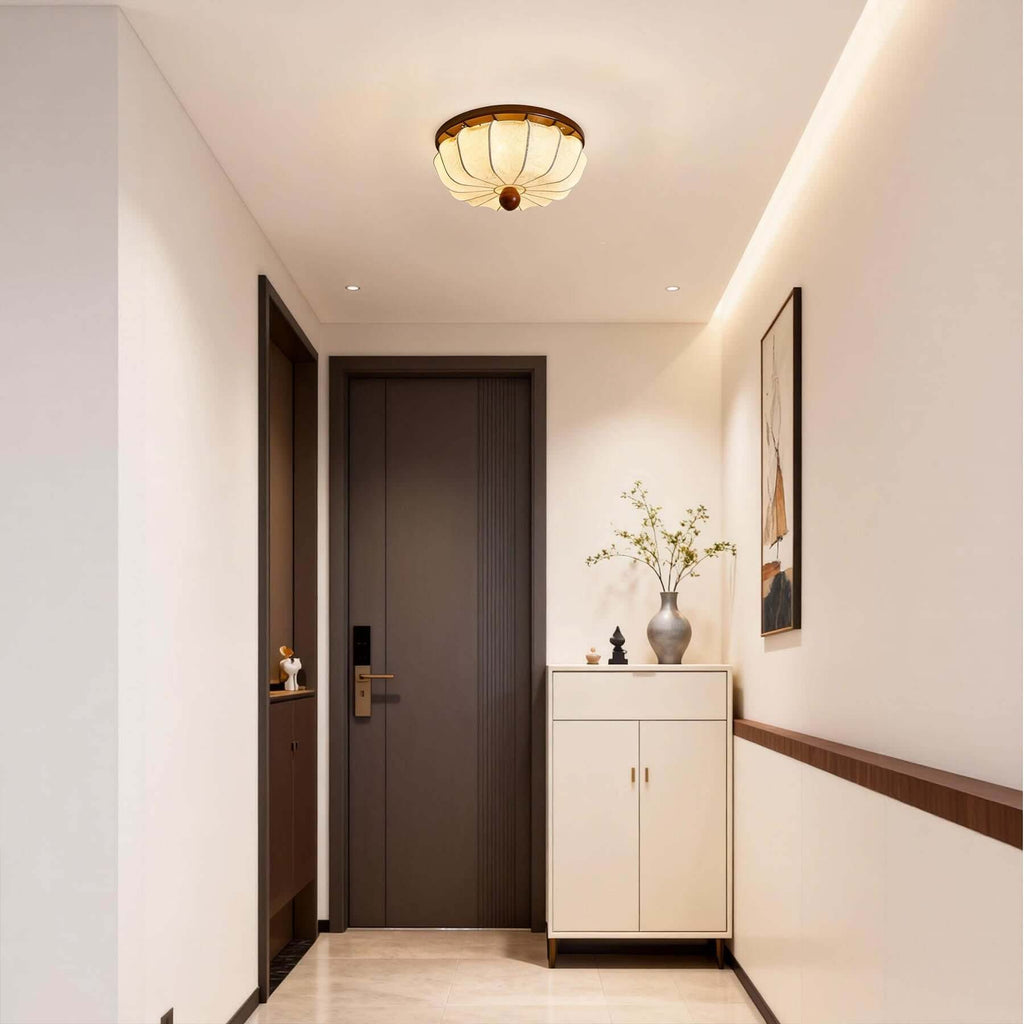 Ralemo Fabric & Wood Ceiling Light | Round Flush Mount 3-Size Lamp