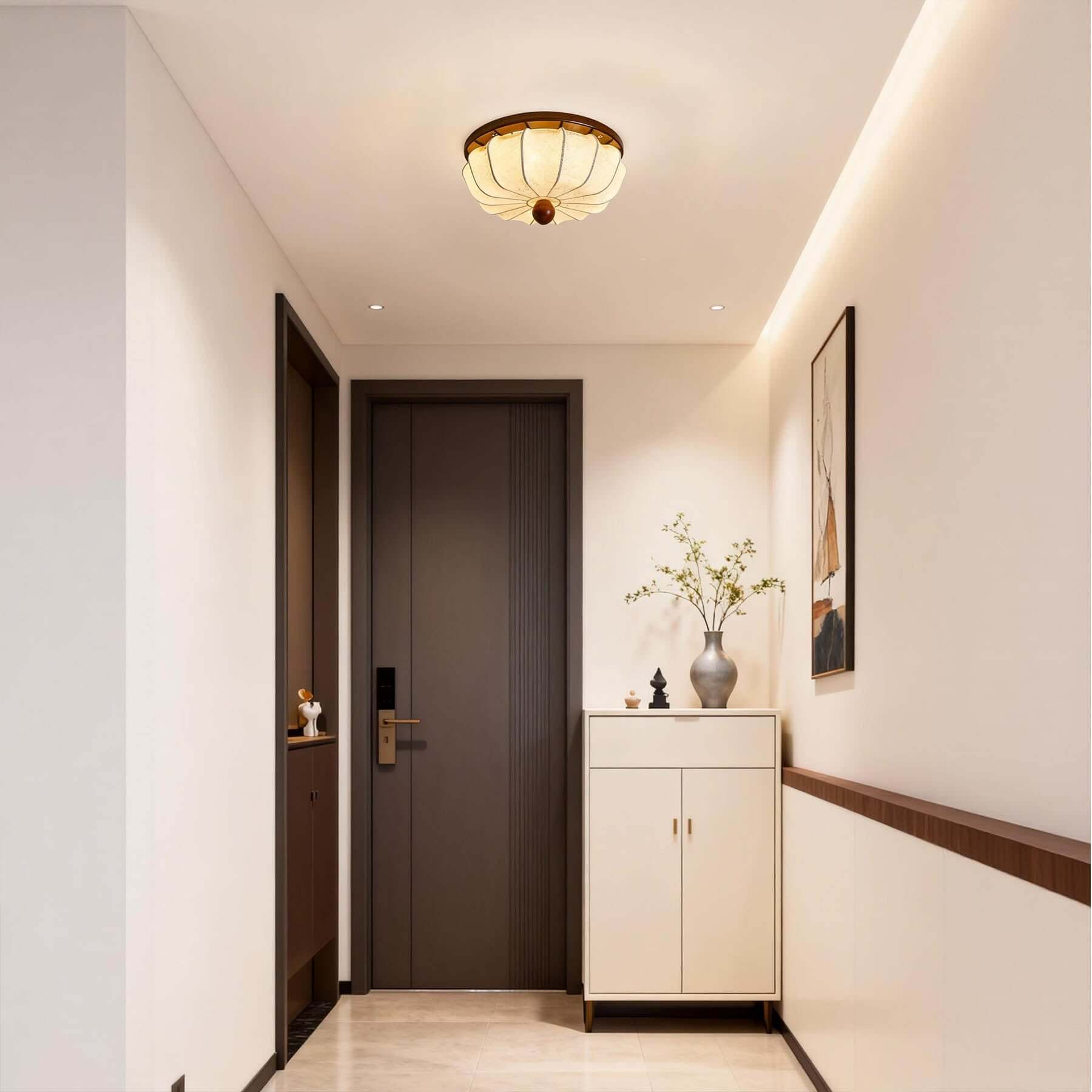 Ralemo Fabric & Wood Ceiling Light | Round Flush Mount 3-Size Lamp